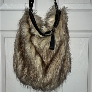 H&M Faux Fur Hobo Bag - Brown and Cream